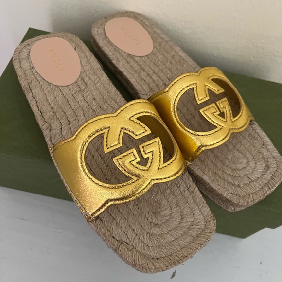 NIB GUCCI Interlocking GG Cut Out Espadrille Sandals 725830 Sz 39.5G US 9.5 $660 - Picture 2 of 12